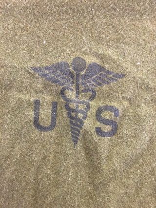 Vintage U.  S Military Medic F.  P.  I.  Inc Blanket Bed Wool Olive Green 68 " X 92 "
