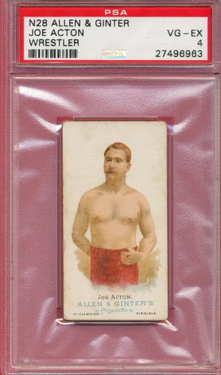Psa 4 Vg - Ex N28 A&g Joe Acton Vintage 1888 Allen Ginter Wrestler Card Graded Nq
