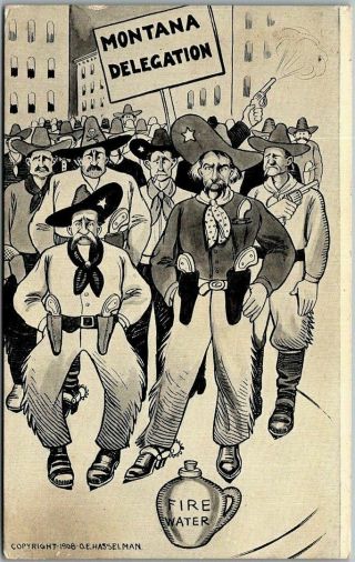 1908 Montana Political Postcard Poster Art " Montana Delegation " Anti - Prohibition