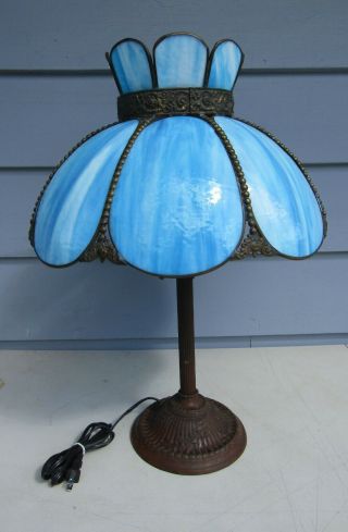 Vintage Blue Slag Glass 23 " Table Lamp