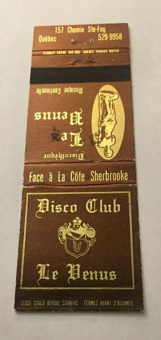 Vintage Matchbook Cover Matchcover Disco Club Le Venus Quebec Canada