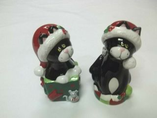 Nib Bealls Christmas Hand Painted Kitty Cats Ceramic Salt & Pepper Shakers