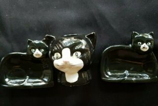 Vintage 2 Black Cat Knobler Porcelain Small Tray & 1 Lego Taiwan Cat