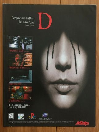D Ps1 Playstation 1 Sega Saturn 1996 Poster Ad Advert Pop Art Print Horror Rare