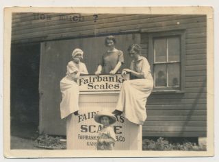 Farm Girl Women Sitting On Fairbanks Scales Sign Vtg 10 
