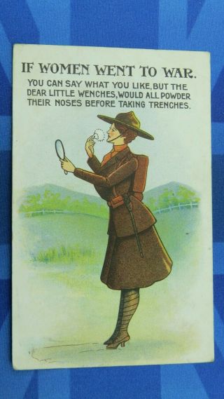 Ww1 Comic Postcard 1918 Suffragette Waac Womens Army Auxiliary Corps Face Powder