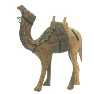 Vintage Camel Figurine Hand Carved Olive Wood 5 Inches Chain Israel Bethlehem