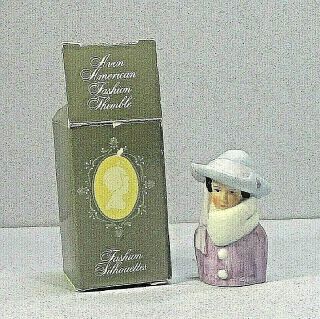 China Thimble W Box & Bag Avon 1983 American Fashion Purple Lady ᵇ R1