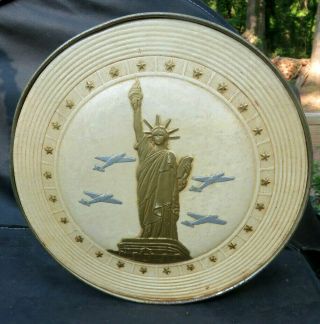 Statue Of Liberty Biscuit Tin Wwii Airplanes Leather With 10 Historical Panels