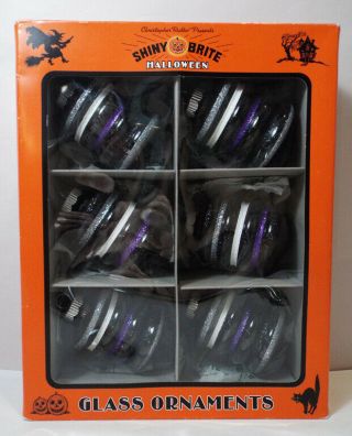 Radko Shiny Brite Halloween Ornament 6 Pce Box Set 9 Purple Black Silver White