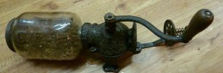 Vintage Antique Arcade Crystal No.  3 Coffee Grinder Wall Mount Cast Iron & Glass