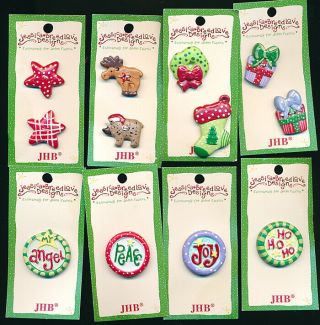 8 Orig Cards Christmas Buttons,  Jessica Breedlove Exclusively For Joann Fabrics