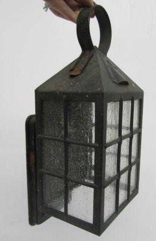 Vtg Arts Crafts Craftsman Lantern Porch Light Fixture Wall Sconce Frosted Glass