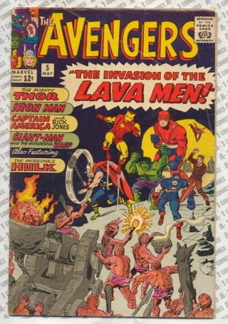 Avengers 5 (1964) Vg (4.  0) Invasion Of Lava Men Marvel Comics