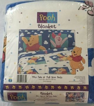 Friendship Pooh Blanket Fits Twin Or Full Bed 72x90 Winnie Piglet Clouds Disney