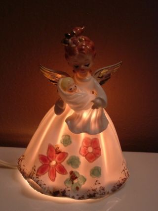 Vintage Joseph Originals Japan Figurine Nite Light Nightlight Angel With Baby