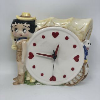 Vintage 1985 Vandor Betty Boop Western Cowboy Wagon Ceramic Clock
