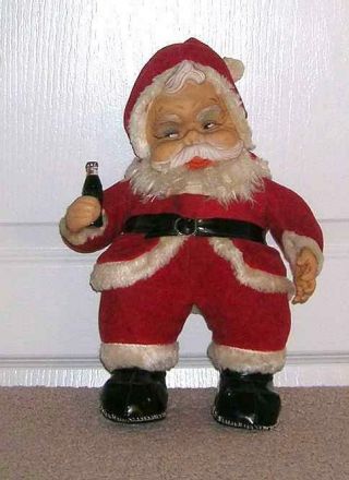 Vintage 18 " Rushton Coca Cola Plush Christmas Santa Doll With Coke Bottle