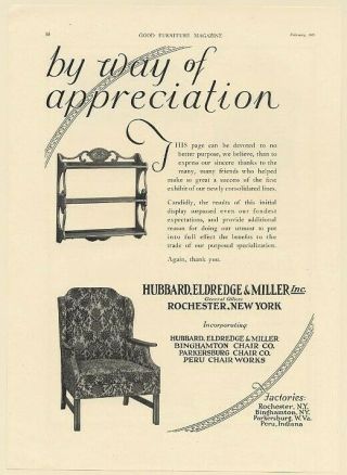 1925 Hubbard Eldredge & Miller Chair Shelf Furniture Print Ad