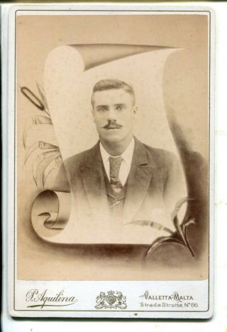 Very Handsome Young Man By Aquilina Valletta Malta 1880 - 1890s Cabinet Card