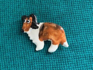 Brown And White Hand Painted Border Collie Dog Pin
