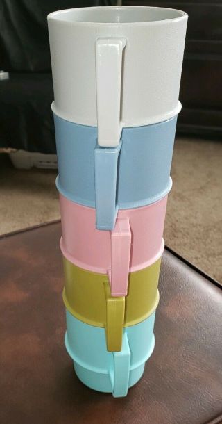 Vintage Colorful Tupperware Stackable Coffee Cup Mugs Set Of 5