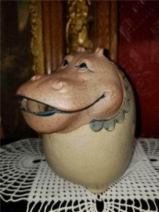 Vintage Pottery 5.  5 " Creamer Pitcher Disney World Hippo Hippopotamus Uctci Japan