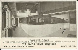 Old 1906 Udb National Howard Bank Baltimore Md Banking Room Interior Fayette St