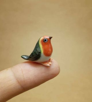 Tiny Robin Bird Ceramic Figurine Miniature Collectible Handmade Mini Robin Birds