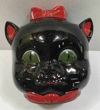 Vintage Redware Black Cat Jar By Elbro 1950’s Red Clay Small Cookie Treat Jar