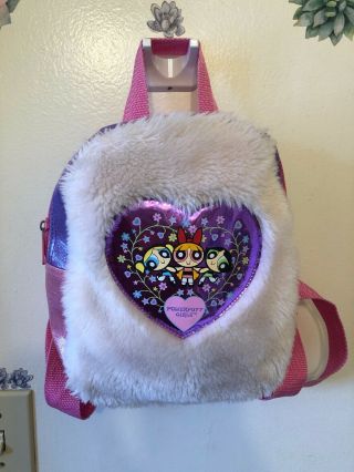 Vtg 2000 Powerpuff Girls Mini Backpack Purse Bag Blossom Bubbles Buttercup Fuzzy