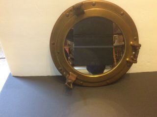 Vintage Nautical Brass Wall Hanging Porthole Vanity Mirror Art Deco 11 1/2”