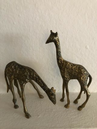 Vintage Giraffe Figurines Solid Brass 5 " Tall Two Brass Giraffes Look