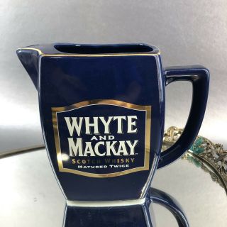 Whyte And Mackay Blue Irish Whiskey Pug Jug Ireland Pottery Pitcher Bar Scotch