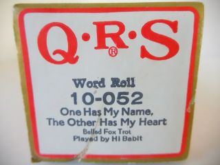 One Has My Name,  The Other Has My Heart - Qrs Player Piano Roll 10 - 052 - No Damage