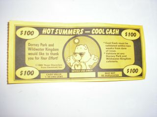 Vintage Very Rare 1988 Dorney Park $100 Hot Summers - Cool Cash Care Bear