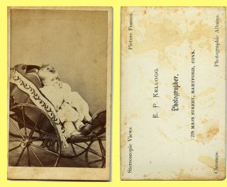 Exc 1860s Cdv,  Hartford Ct Kellogg Business Card,  Baby In Buggy Photo