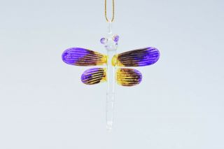 Hanging Dragonfly Yellow Purple Figurine Of Blown Glass Crystal