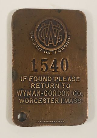Vintage Brass Key Chain Fob Wyman Gordon Worcester Mass 20,  000 Lb Forging Hammer 2
