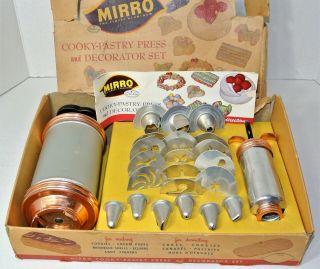 Vtg Mirro Cooky Pastry Press And Decorator Set 350 - M W/box And 24 - Page Booklet