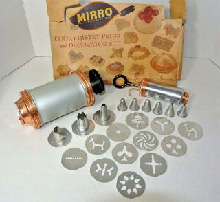 VTG Mirro Cooky Pastry Press and Decorator Set 350 - M w/Box and 24 - page Booklet 2