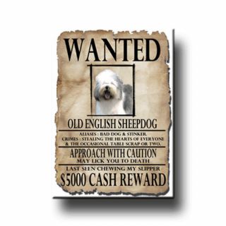 Old English Sheepdog Wanted Poster Fridge Magnet Dog