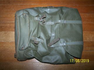 Vintage Swiss Army Rubberized Military Backpack Leather Bottom Straps Rucksack