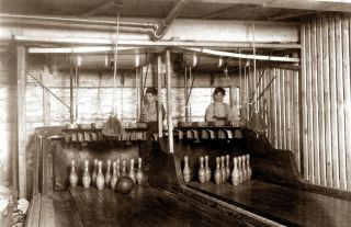 1910 Bowling Alley Pin Boys Syracuse,  Ny Vintage Photograph 11 " X 17 " Reprint