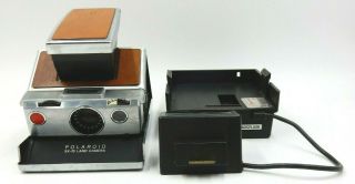Vintage Brown Leather Polaroid Sx - 70 Land Camera With Itt Magicflash Attachment