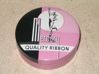 Mercury Brand Typewriter Ribbon Tin Art Deco Design Pink Black Colors Full