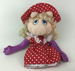 The Muppets Miss Piggy Plush Hand Puppet Red White Polka Dot Outfit Eden Vintage