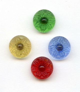 4 Small Clear Colored Glass Buttons - - Green - - Topaz - - Red - - Blue - - Flr Design - - 9/16 "