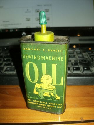 Vintage Can Sewing Machine Oil Made In Usa Generic Can With A Woman Sewing