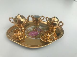 Vintage Limoges Porcelain Miniature Mini Gold & White Tea Set 10 Pc.
